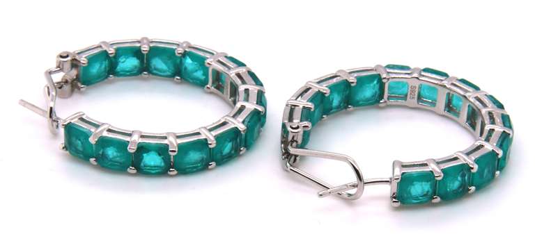 Sterling Silver Green Cubic Zirconia Hoop Earrings