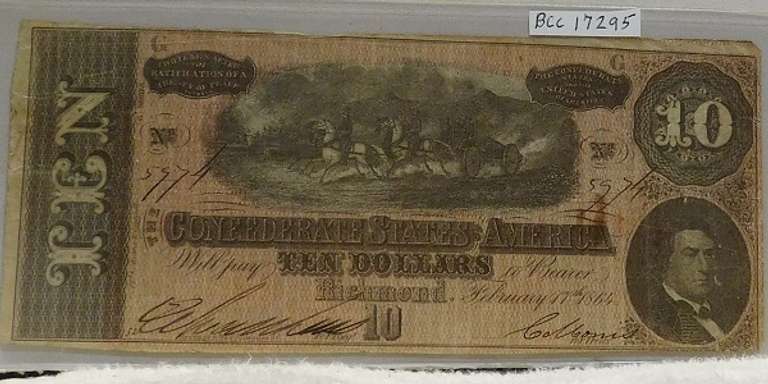 Confederate: 1864  $10 Richmond, circ, signed & numbered