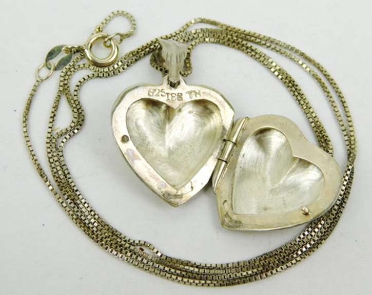 Sterling Puffy Heart Locket & Chain