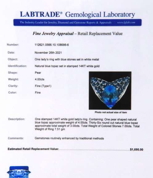 Charming White Gold Blue Topaz Cokctail Ring