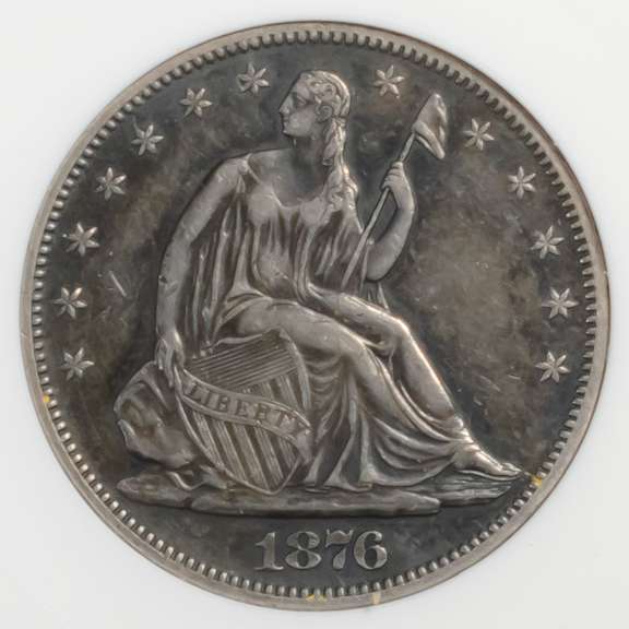 1876 ANACS AU 50 Holder1876 Toned  Seated Half