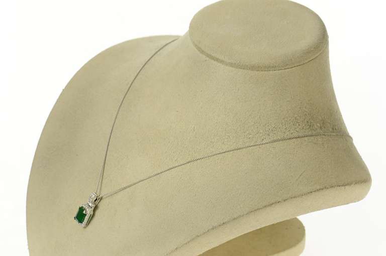 14K White Gold Effy 1.10 Ctw Natural Emerald Diamond Halo Necklace