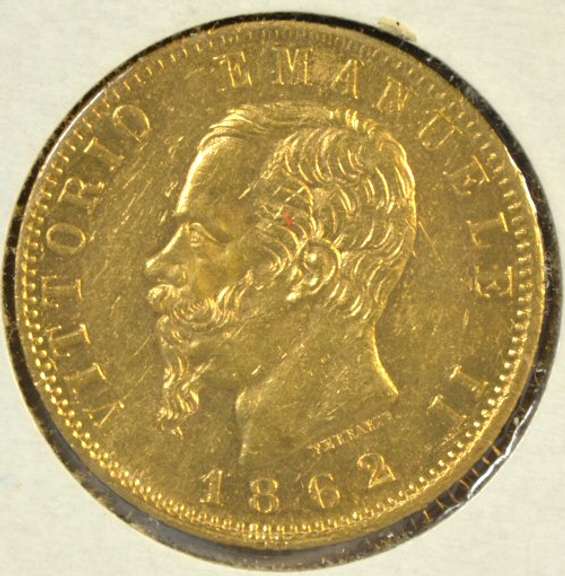 Flashy Scarce 1862 Italy 20 Lire Gold Piece. BU
