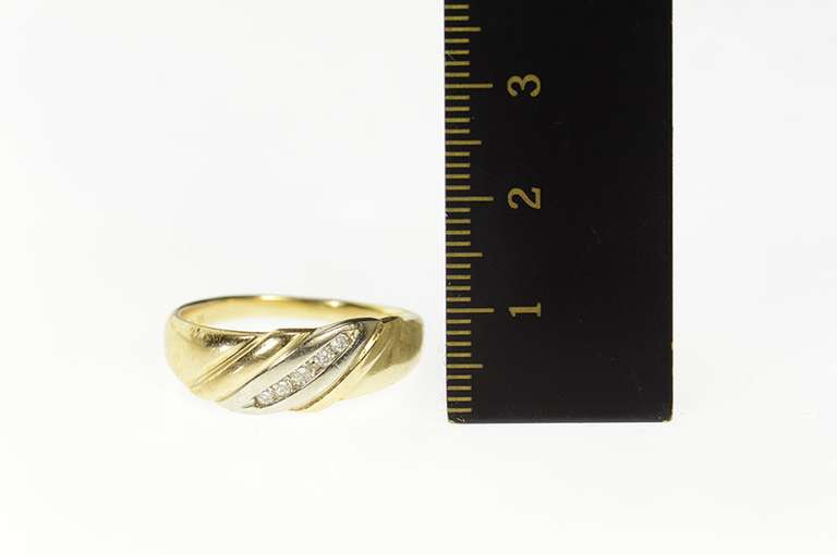 10K Yellow Gold Men's Two Tone Diamond Striped Wedding Ring