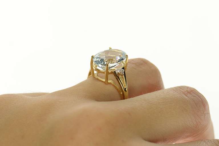 10K Yellow Gold Oval Blue Topaz Diamond Accent Cocktail Ring