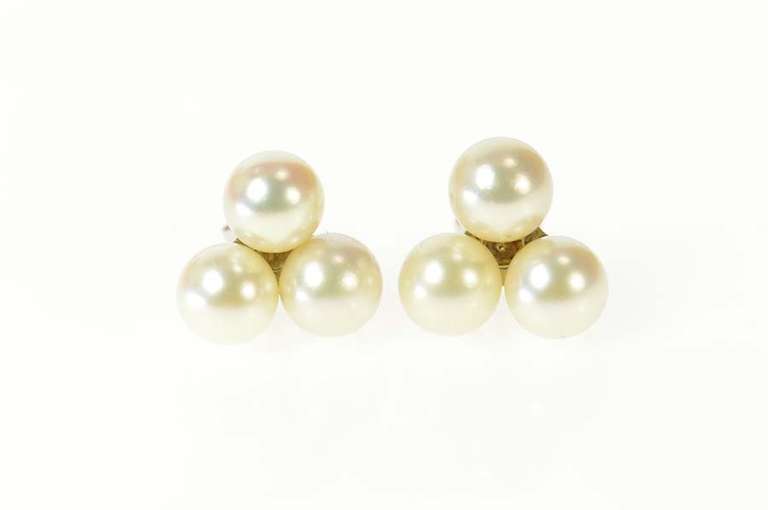 14K White Gold Pearl Cluster Triangle Statement Stud Earrings