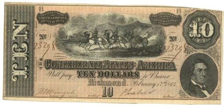 Crisp Unc 1864 $10 Confederate States of America Note (T-68)
