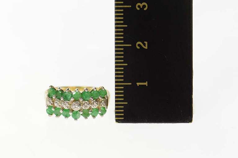 10K Yellow Gold Emerald Diamond Squared Statement Band Ring