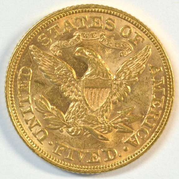 Lustrous BU 1880 US $5 Liberty Gold Piece