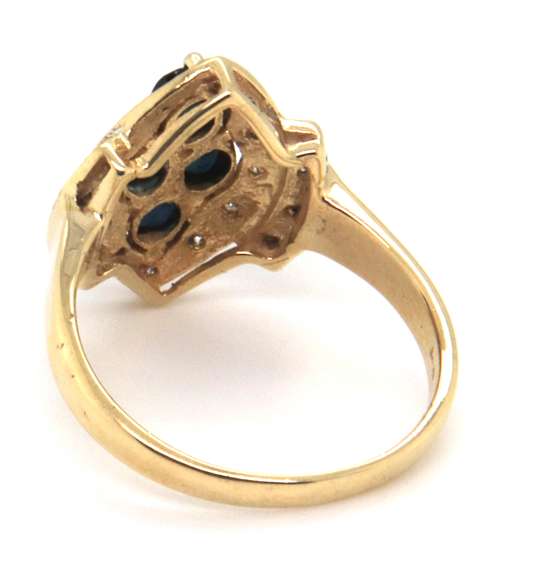 Charming Yellow Gold Marquise Shaped Blue Sapphire and Diamond Ring