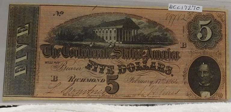 Confederate: 1864  $5 Richmond, circ, signed & numbered