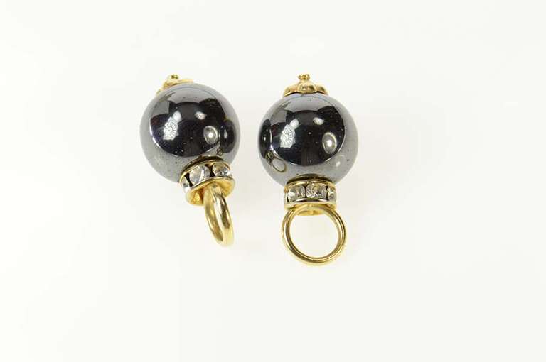 14K Yellow Gold Hematite Sphere CZ Hoop Enhancer Earring Jackets
