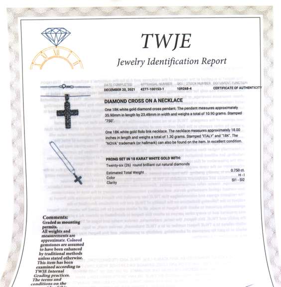 Fabulous 18kt apx .75ctw Diamond Cross Pendant on Chain