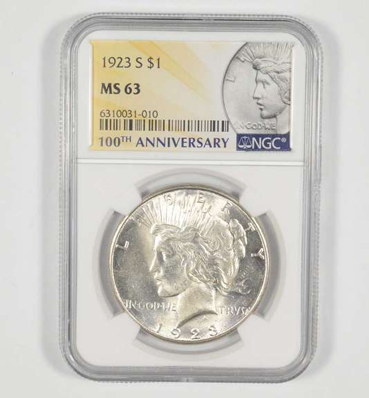MS63 1923-S Peace Silver Dollar - 100th Anniversary - Graded NGC