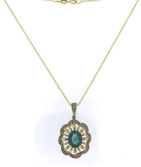 Handsome Emerald and Diamond oval Pendant on Chain