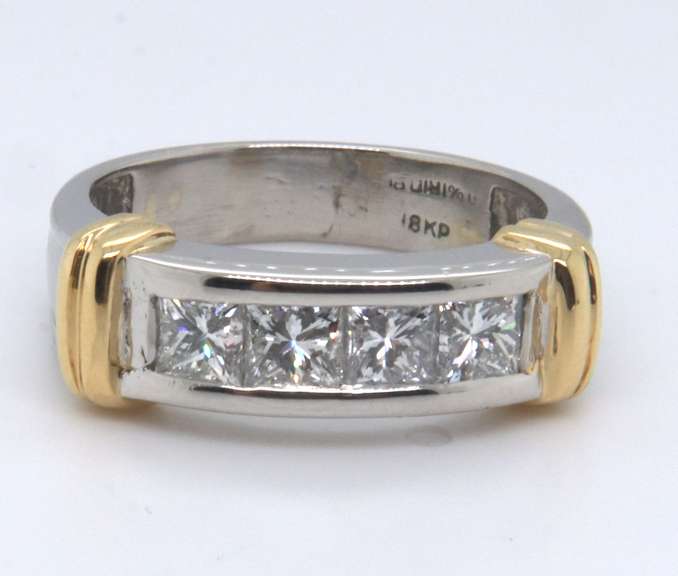 Outstanding Platinum and Yellow Gold Princess Cut Diamond Band