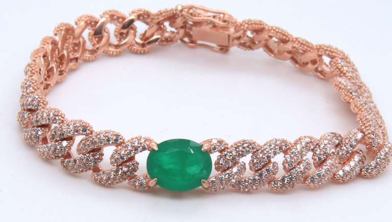 Sterling Silver Cubic Zirconia Curb Bracelet