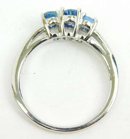Classic Sterling Silver Ring with 3 Tanzanite's, 7.25