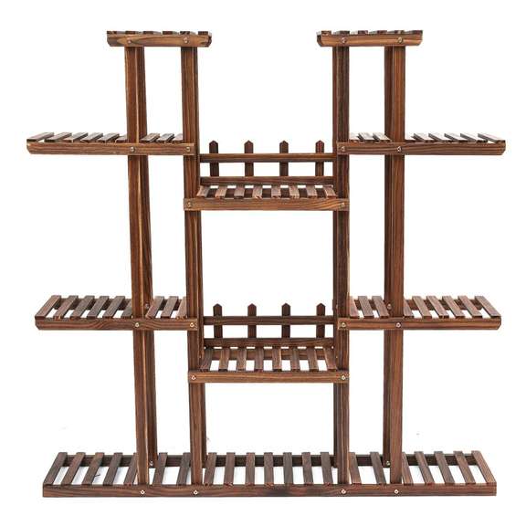 9 Tiers Wooden Plant Stand Flower Pots Display Rack