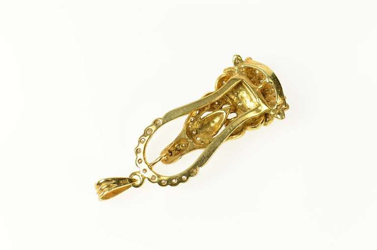 14K Yellow Gold Victorian Ornate Diamond Pious Lady Pendant