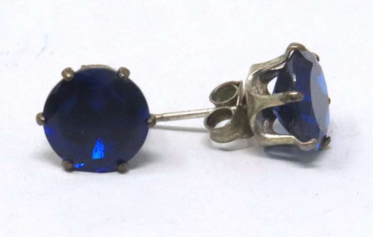 Sterling Silver Blue Cubic Zirconia Stud Earrings
