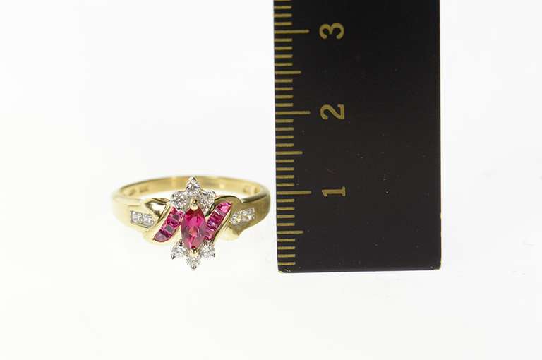 10K Yellow Gold Marquise Syn. Ruby CZ Classic Statement Ring