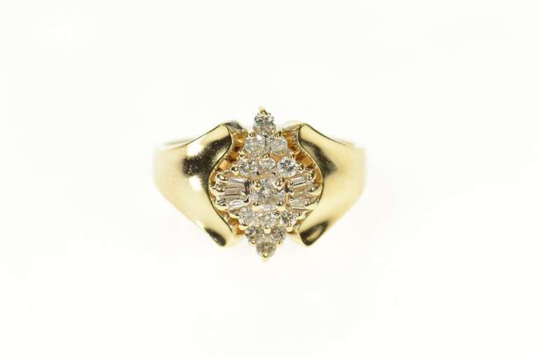 14K Yellow Gold 0.47 Ctw Classic Diamond Cluster Statement Ring