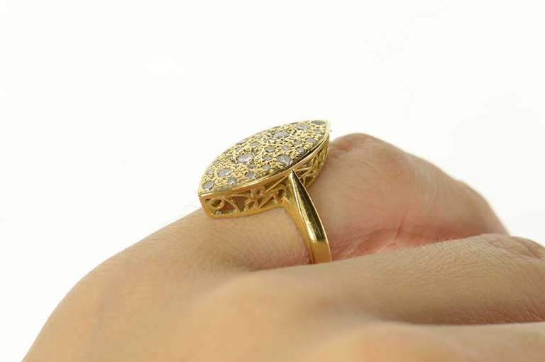 18K Yellow Gold Marquise Diamond Navette Cluster Statement Ring