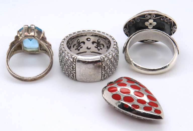 Group Lot of 3 Sterling Silver Rings and Heart Pendant