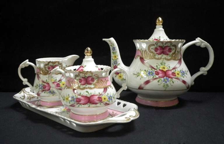 Tray, Sugar Creamer and Tea Pot 4 pcs