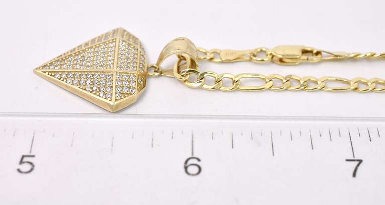 Dazzling Diamond Shaped CZ Pendant Necklace in Yellow Gold