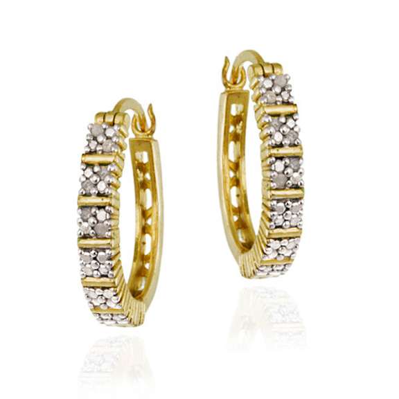 18K Gold over Sterling Silver 1/8ct Diamond Oval Hoop Earrings