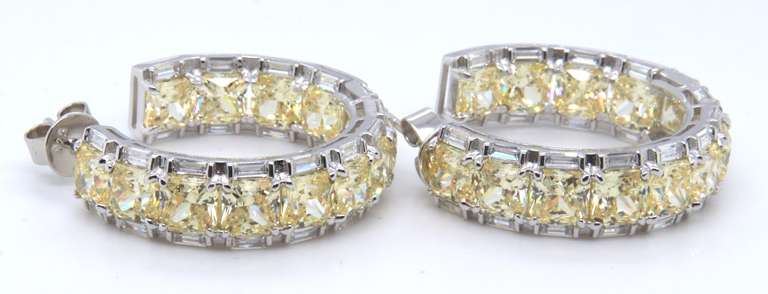 Sterling Silver Yellow Cubic Zirconia Hoop Earrings
