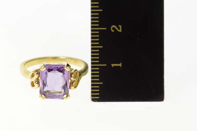 14K Yellow Gold Emerald Cut Amethyst Statement Cocktail Ring