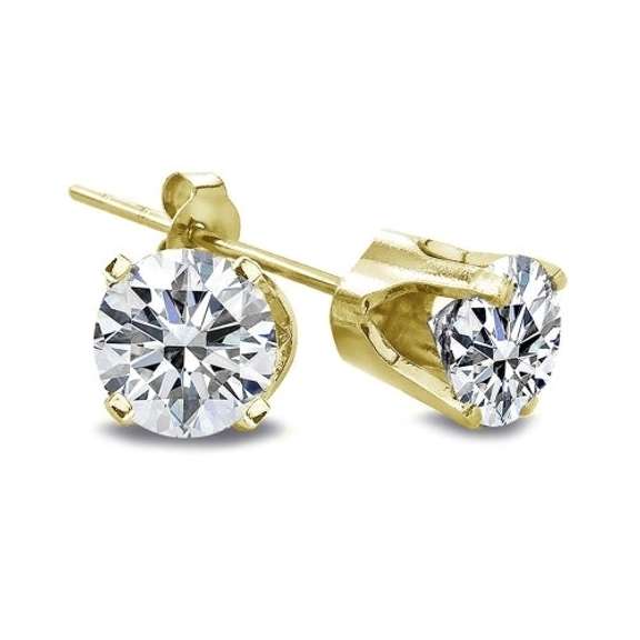 1 ct Round Cut 14K Yellow Gold Diamond Stud Earrings, G-H, I2