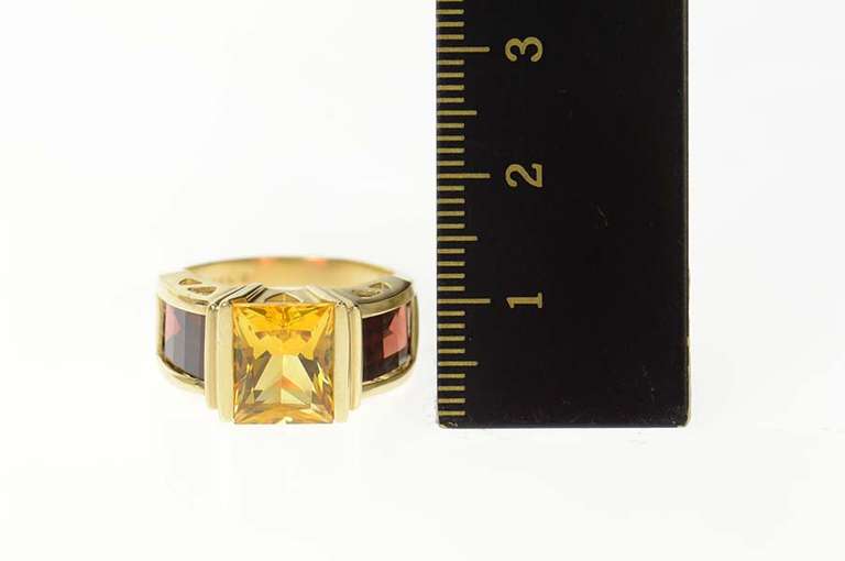 14K Yellow Gold Princess Citrine Garnet Accent Statement Ring
