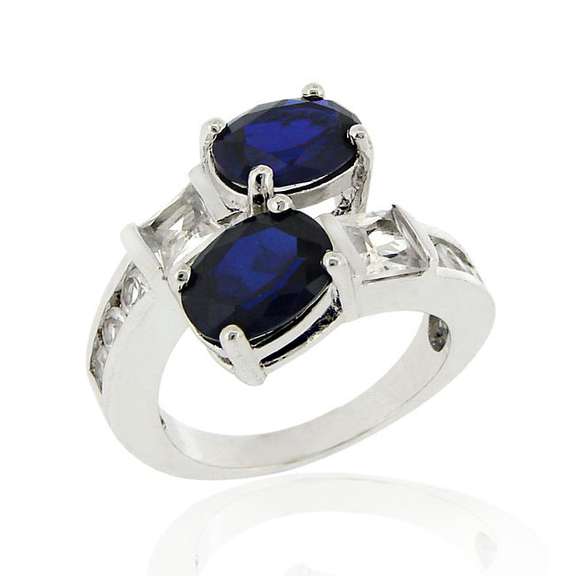 Sterling Silver Created Ceylon Sapphire & White Sapphire Ring