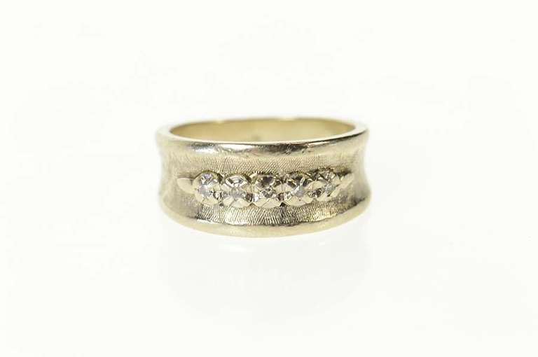 14K White Gold Curved Diamond Retro Wedding Statement Band Ring