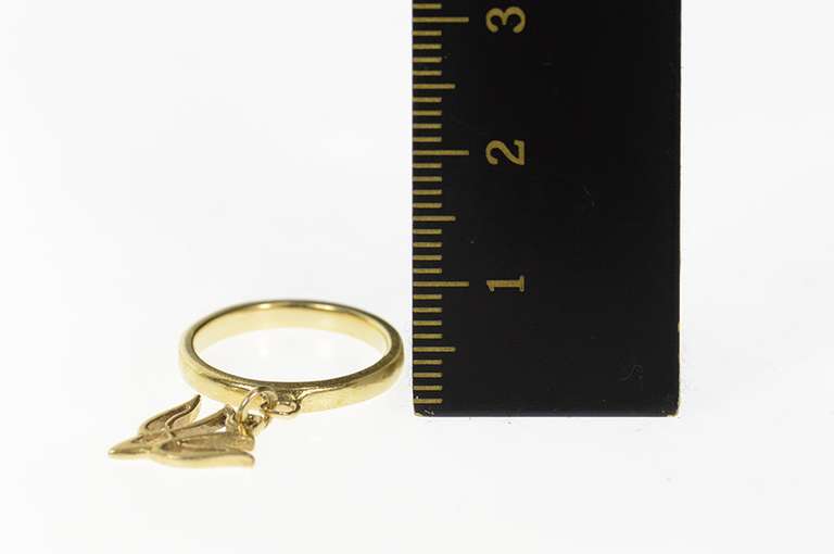 14K Yellow Gold Dove Charm Dangle Peace Symbol Ring