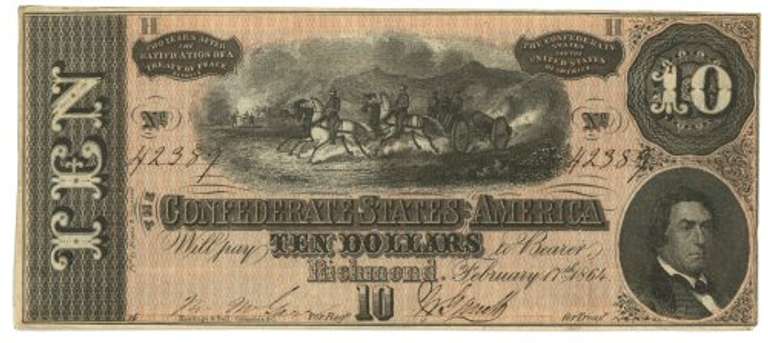 Crisp Unc 1864 $10 Confederate States of America Note (T-68)