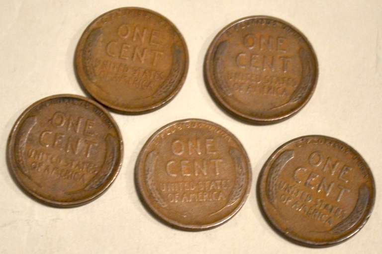 5 1909 VDB Type Lincoln Cents