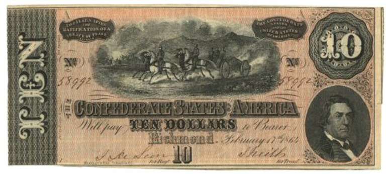 Crisp Unc 1864 $10 Confederate States of America Note (T-68)