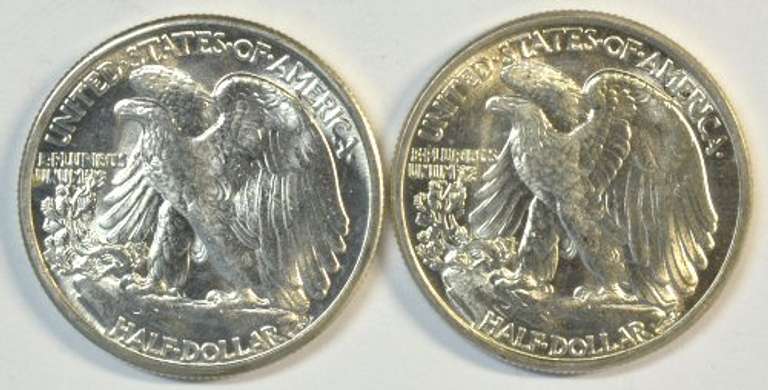 Sparkling-white Gem BU 1942 & 1943 Walking Liberty Half Dollars
