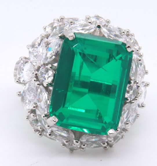 Sterling Silver Emerald Style Cubic Zirconia Ring