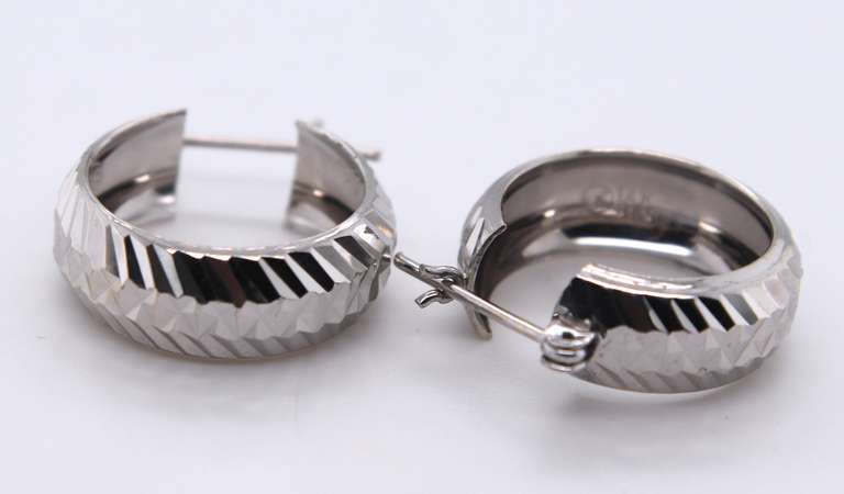 Formal White Gold Diamond Cut Hoops