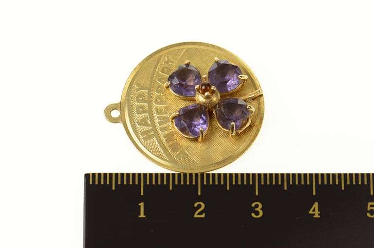 14K Yellow Gold Happy Anniversary Retro 1960's Clover Love Cuff Links