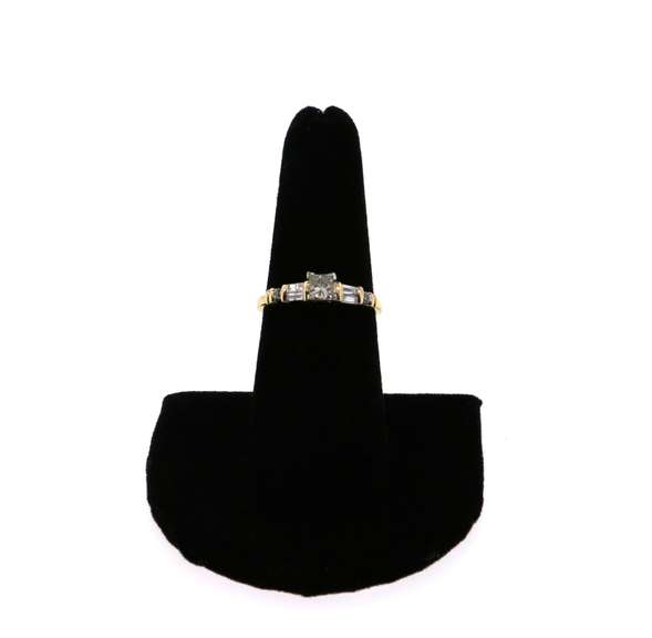 Square Diamond 14k Gold Ring flanked with Baguette Diamonds