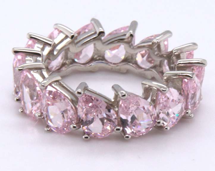 Pink Cubic Zirconia Band in Sterling Silver