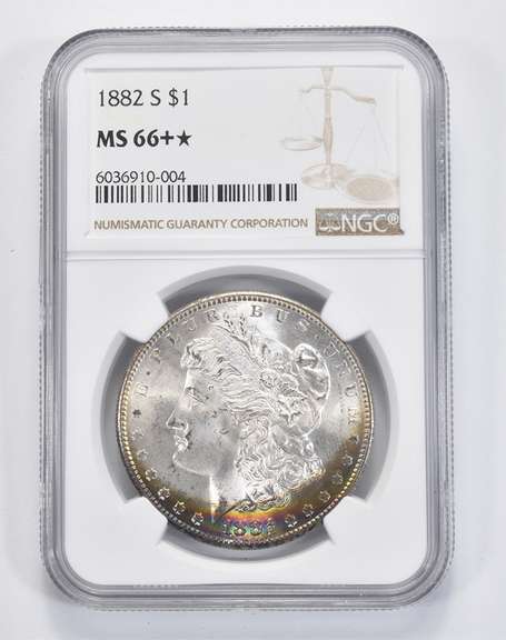 MS66+* 1882-S Morgan Silver Dollar - Graded NGC Insane Rainbow Tone