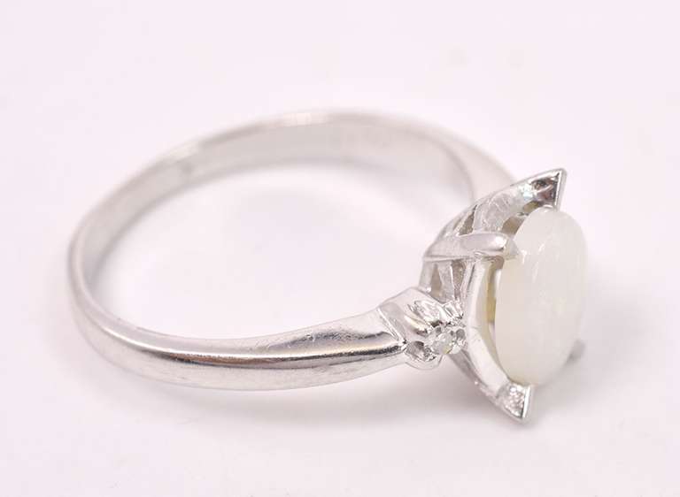 Dreamy Opal and Diamond Ring in 14K White Gold